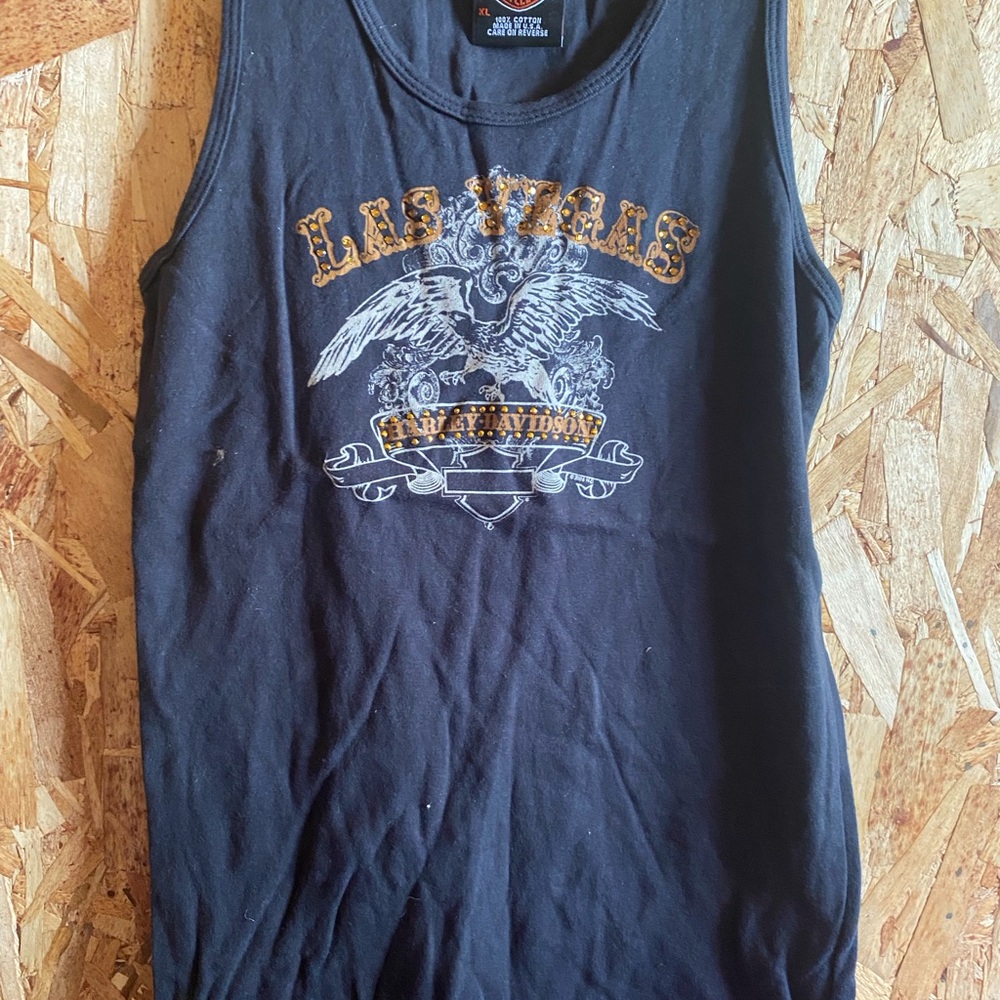 Harley-Davidson Black Tank Top with Gold and White Eagle Graphic